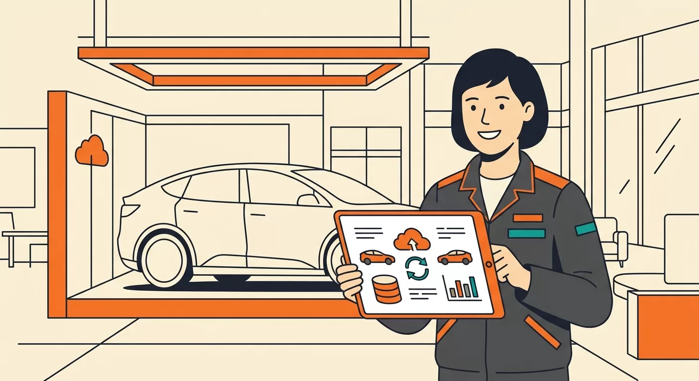 オフィスから展示車両の価格を一括更新するイメージ
